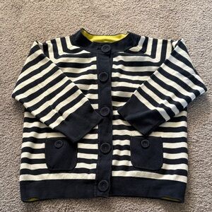 LL BEAN WOMENS M 3/4 SLEEVE STRIPED COTTON SWEATER